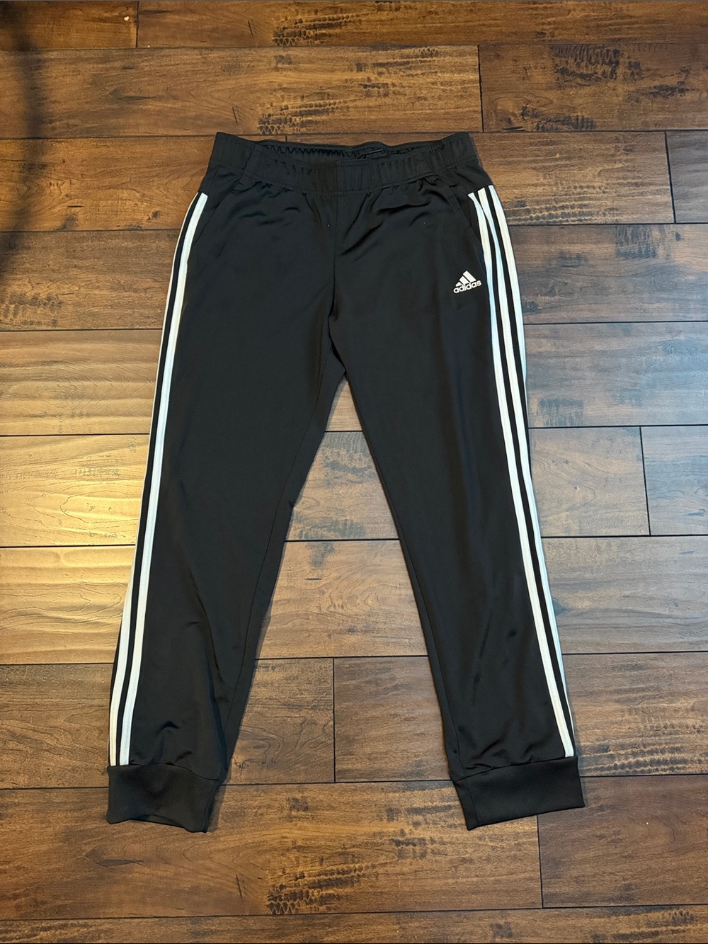 Men’s- Adidas Black Track Pants with White Side Stripes
